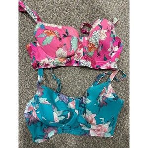 Two Floral Bikini Tops, Plus, Torrid, 0F, Blue, Pink